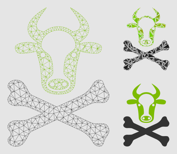 牛死亡网模型和三角形网络图片下载