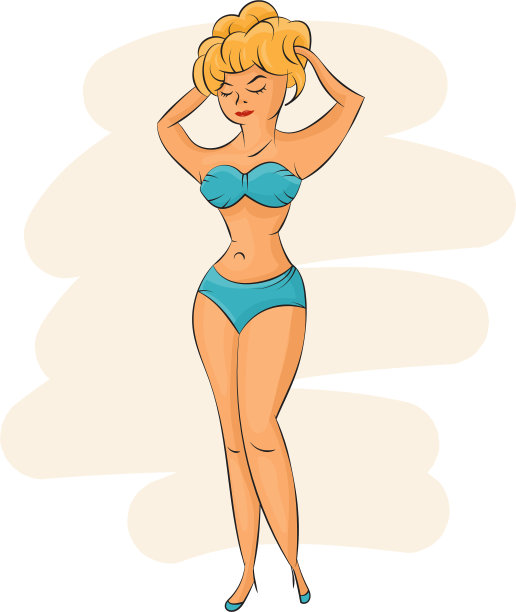 美女站在复古风格的泳衣图片下载