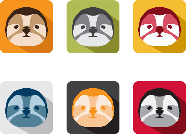 抽象动物树懒平面设计图标集图片下载