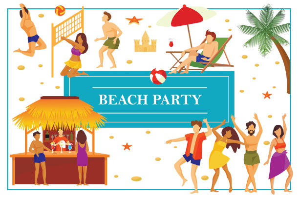 平坦的夏季海滩派对概念图片下载