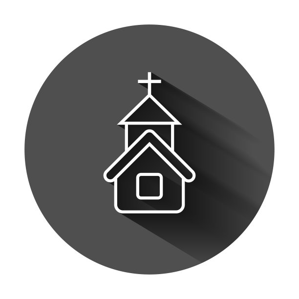 黑色圆形背景上的教堂图标图片下载