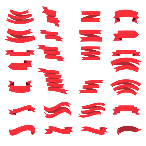 红丝带将设计元素隔离在白色之上图片下载
