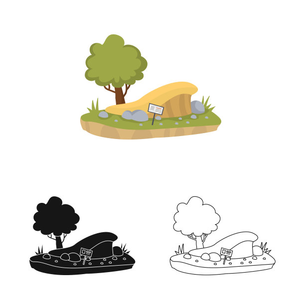 设计树木和沙标志设置树木图片下载