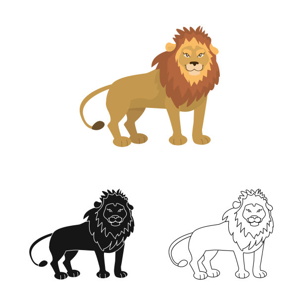 孤立的对象狮子和可爱的图标设置狮子图片下载