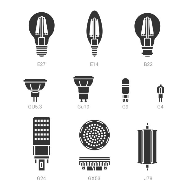 LED灯泡轮廓图标集图片下载