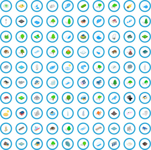 100景观元素图标设置等距风格图片下载