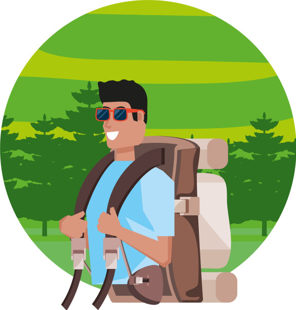 带着旅行袋和风景的旅行者图片下载