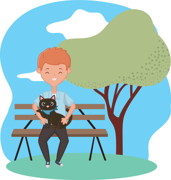 男孩与猫卡通设计图片下载