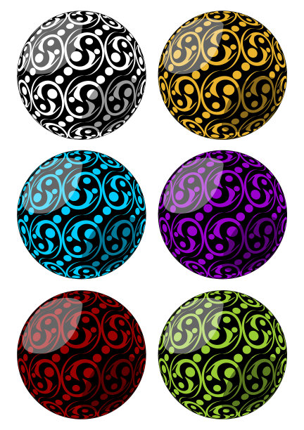一套球体与漩涡图案装饰在图片下载