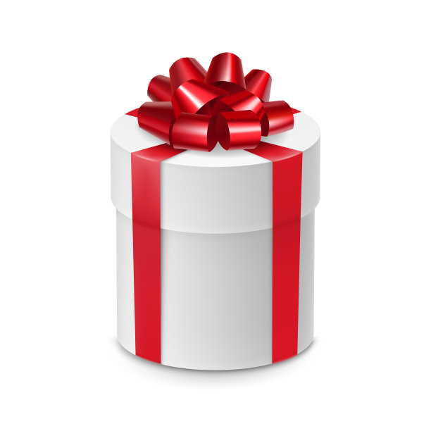 封闭的纸板圆筒盒与红色丝带蝴蝶结图片下载