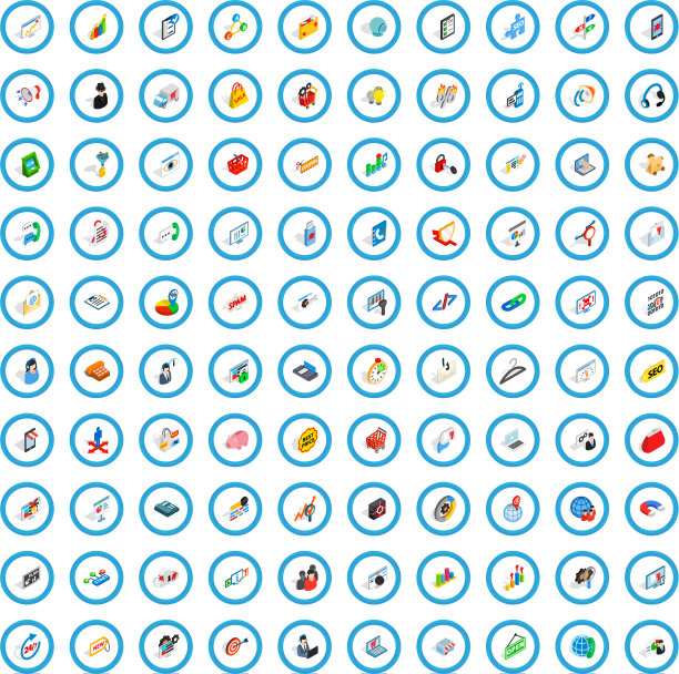 100个网络图标设置等距3d样式图片下载