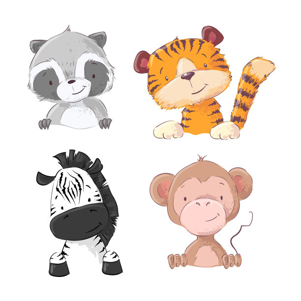 设定斑马猴子老虎幼崽浣熊卡通图片下载