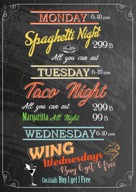 餐厅菜品菜单用粉笔板设计图片下载