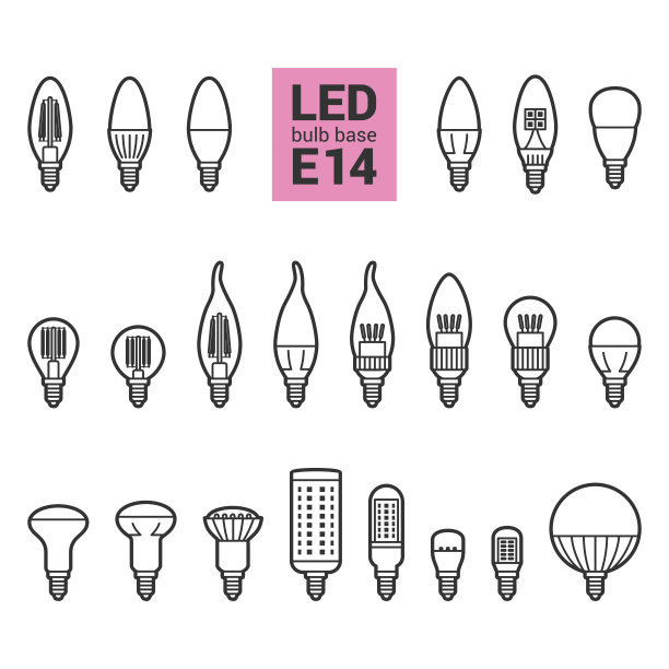 E14LED灯泡轮廓图标集图片下载