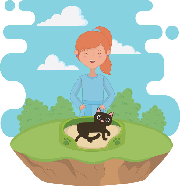 女孩与猫卡通设计图片下载