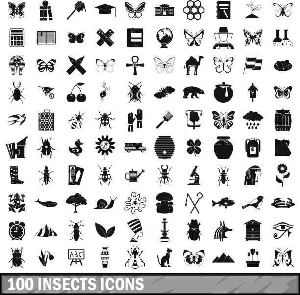 100个昆虫图标设置简单的风格图片下载