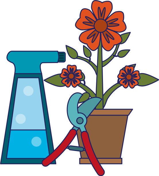 园艺植物和工具的蓝线图片下载