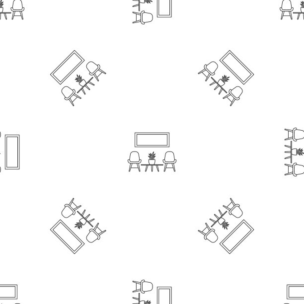 椅子和室内植物图案无缝衔接图片下载