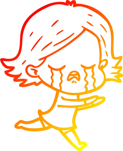 温暖的梯度线画卡通女孩哭泣图片下载