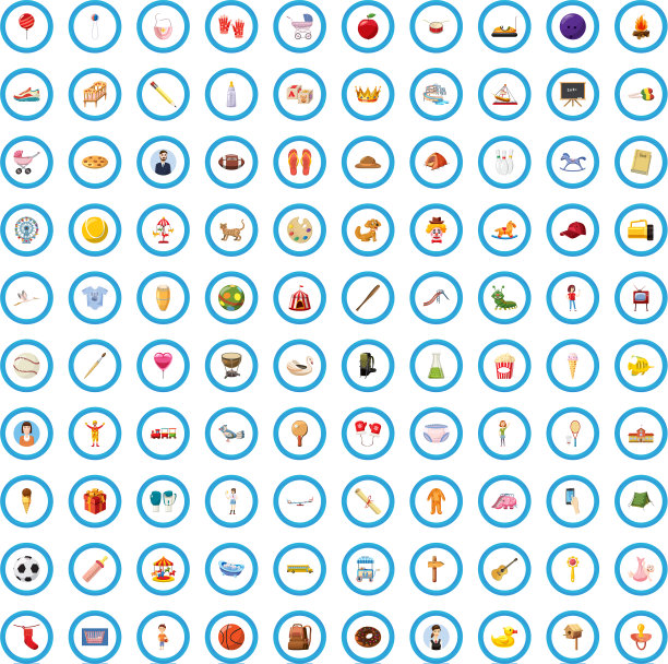 100个幼儿园卡通造型的图标图片下载