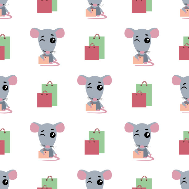 可爱的卡通老鼠购物无缝背景图片下载