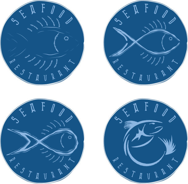 一套复古风格的海鲜标签图片下载