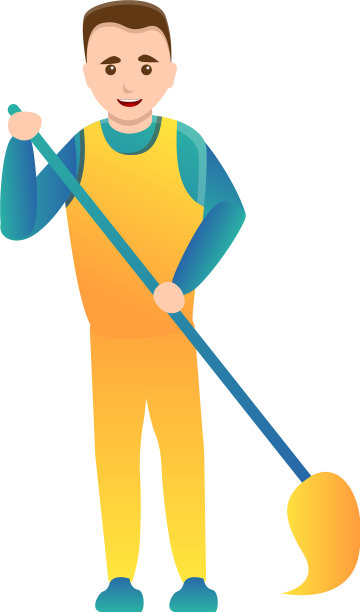 男人打扫家用扫帚图标卡通风格图片下载