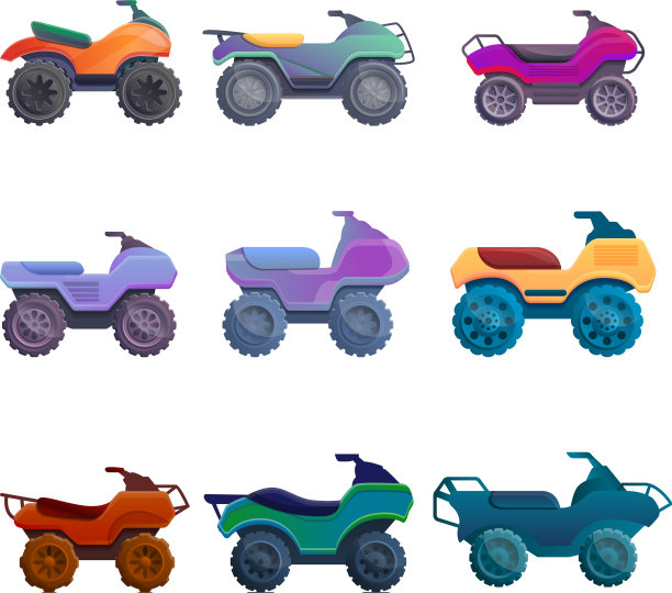 四轮自行车图标设置卡通风格图片下载