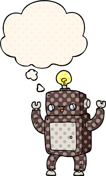 卡通快乐机器人和思想泡泡在漫画图片下载