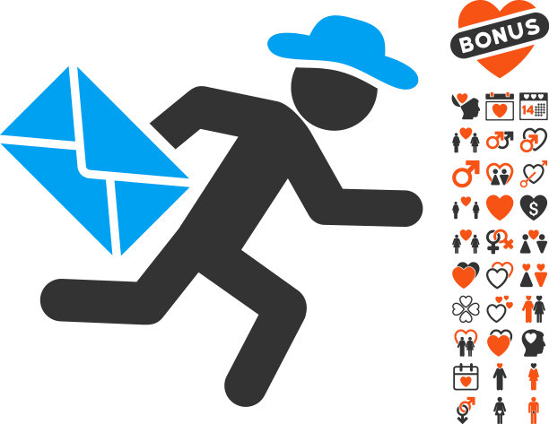 绅士邮件快递图标与爱奖金图片下载