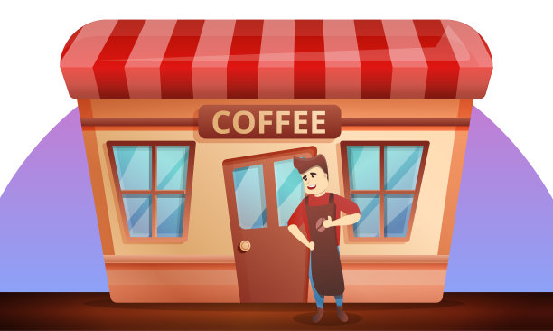 街头咖啡店概念横幅卡通风格图片下载
