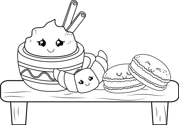 一套可爱的烘焙食品在架子上图片下载