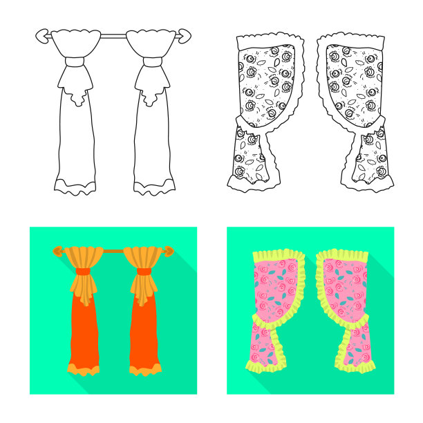 孤立的对象窗帘和窗帘符号集图片下载