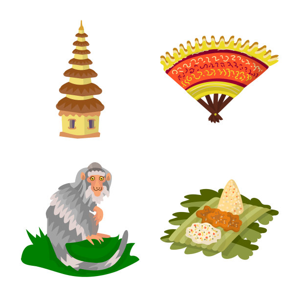 孤立的对象巴厘岛和印度尼西亚图标图片下载