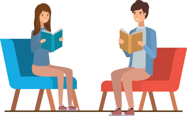 一对夫妇坐在椅子上，手里拿着书图片下载