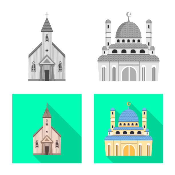 孤立的物体崇拜和寺庙图标图片下载