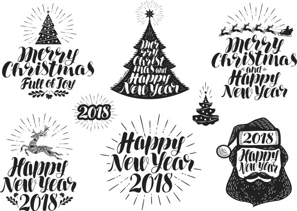 圣诞快乐和新年快乐的标签集图片下载