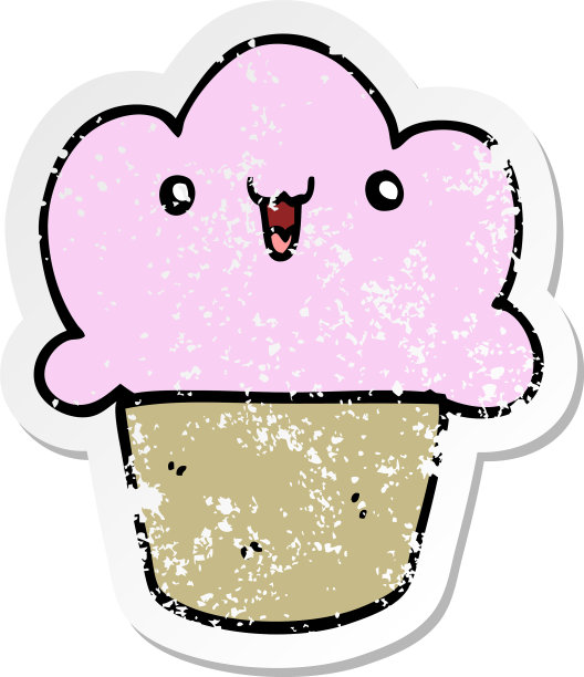 一个有脸的卡通纸杯蛋糕的旧贴纸图片下载