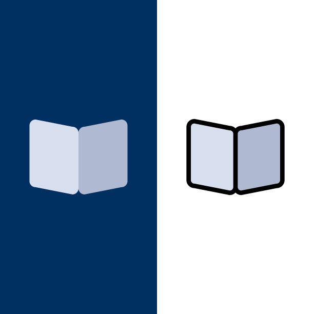 打开书页封面图标的平面布局和线条图片下载