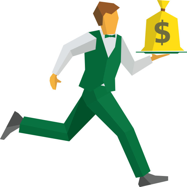 侍者拿着托盘上的钱袋跑了过去图片下载