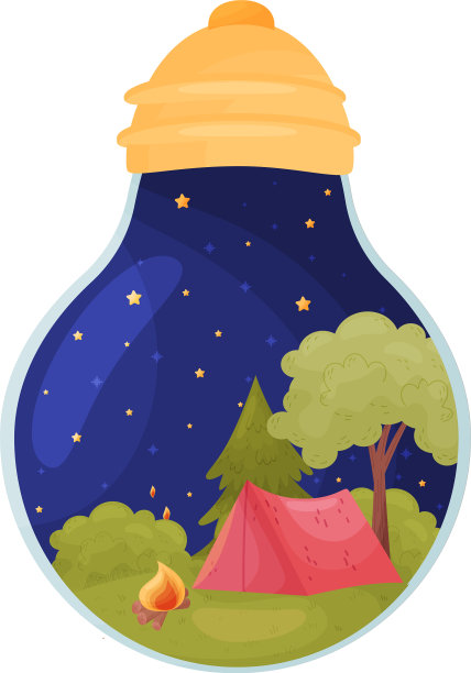 红色帐篷里面的火苗灯泡图片下载