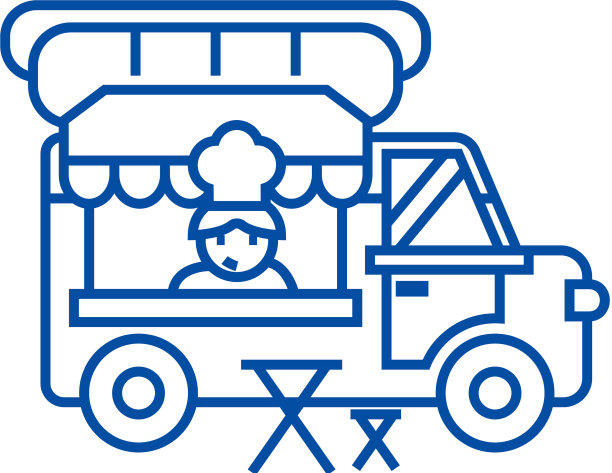 食品卡车街移动厨房线图标概念图片下载