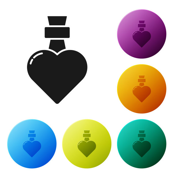 黑色瓶子与爱情药水图标隔离图片下载