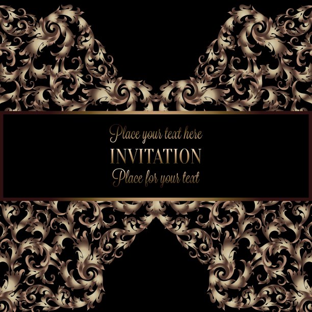 黑色的复古金色请柬或婚礼卡片图片下载