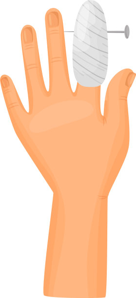 手指缠绷带的手放在白色背景上图片下载