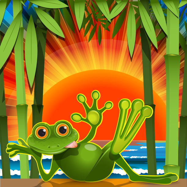 股票绿色青蛙在日落的背景图片下载