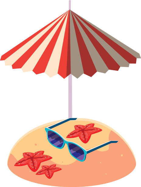 夏日沙滩带雨伞和太阳镜图片下载