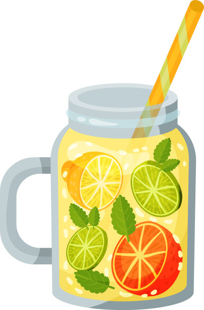 鸡尾酒与柠檬，酸橙，橙在玻璃杯图片下载