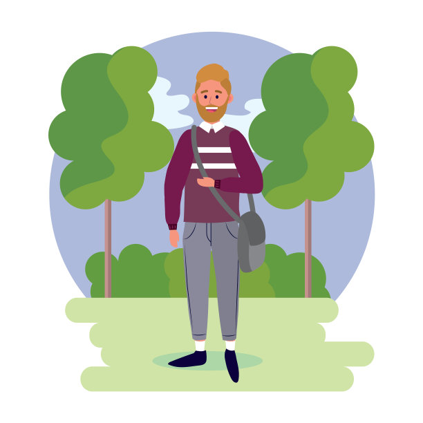 留着时髦胡子，背着时髦包包的大学生图片下载