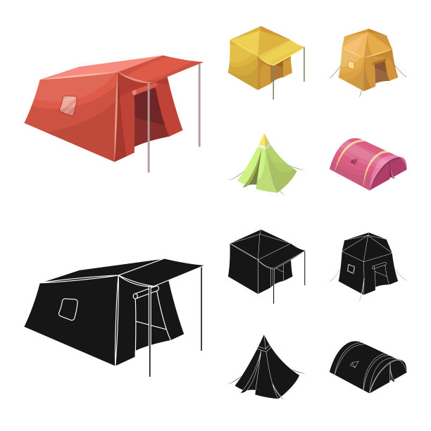 孤立对象帐篷和营地标志集图片下载